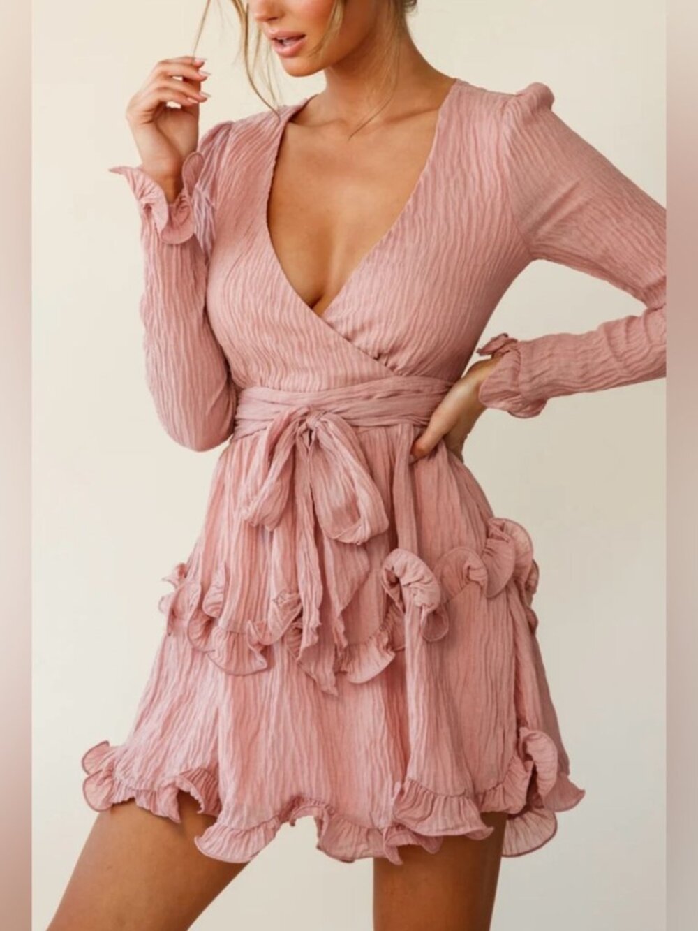 Saints + Secrets Greta Tiered Ruffle Chiffon Dress Rose - size US Small - NWT
